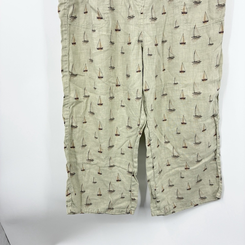 Cut Loose Women Size XL Pants Capri Crop Wide Leg Green Sail Boat Print Linen - Picture 3 of 8